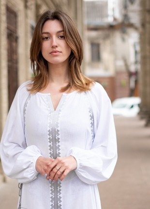 White linen dress with silver embroidery Barvinok8 photo