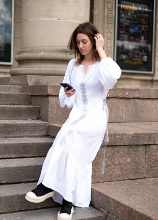 White linen dress with silver embroidery Barvinok9 photo