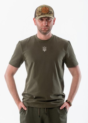 Men's t-shirt with embroidery "Classic tryzub" khaki