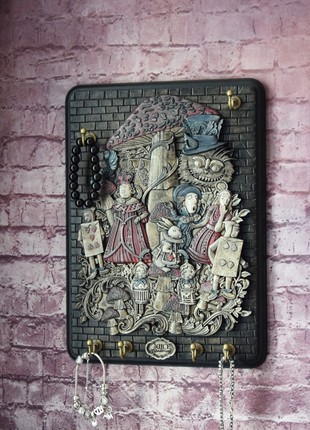 Alice in Wonderland wall key holder. A stand for storing jewelry.