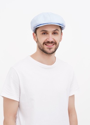 Newsboy hat summer men's wrinkled linen straight visor baker boy cap best light blue