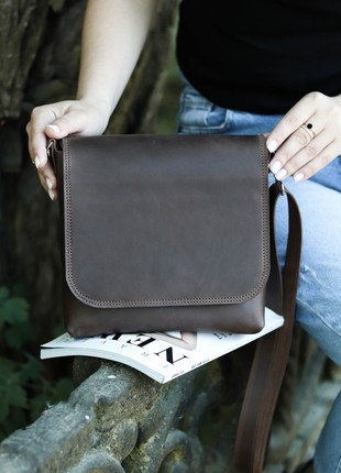 Leather crossbody bag for women / Shoulder side purse / Brown - 1038