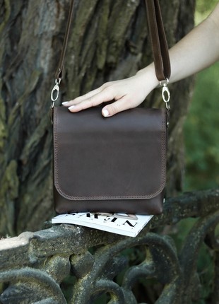 Leather crossbody bag for women / Shoulder side purse / Brown - 10382 photo