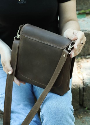 Leather crossbody bag for women / Shoulder side purse / Brown - 10385 photo