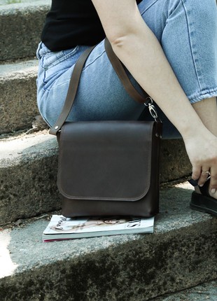 Leather crossbody bag for women / Shoulder side purse / Brown - 10389 photo