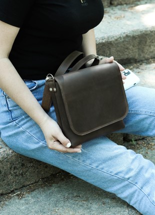 Leather crossbody bag for women / Shoulder side purse / Brown - 10386 photo