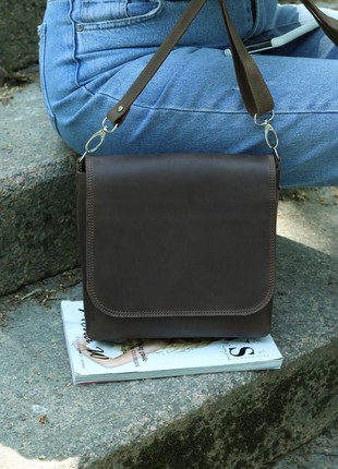 Leather crossbody bag for women / Shoulder side purse / Brown - 10387 photo