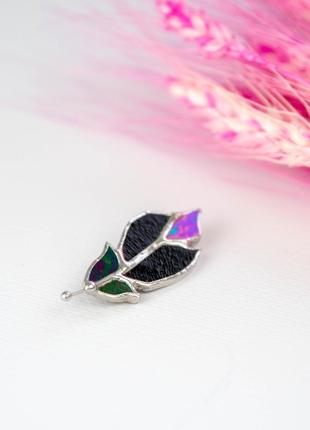 Raven feather stained glass pin1 photo