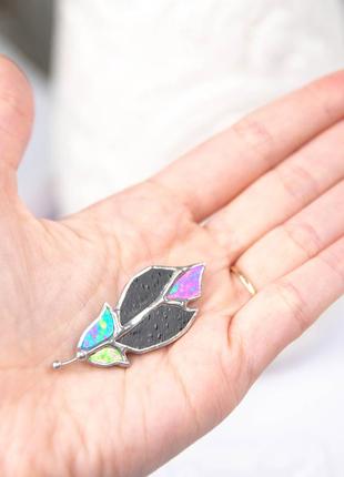 Raven feather stained glass pin4 photo