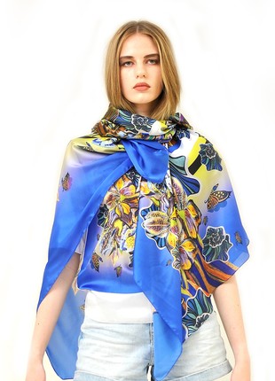 Yellow -Blue scarves Ukrainian spring size 145/145