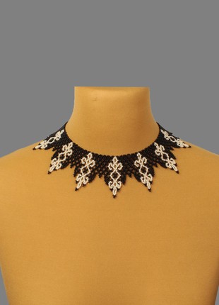 Black and beige bead necklace for woman4 photo