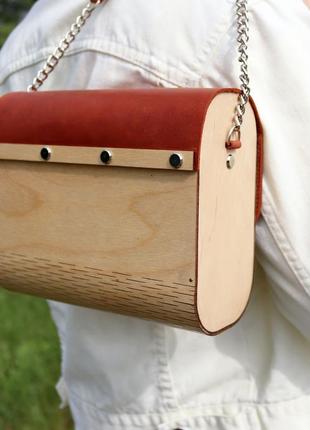 Handmade leather and wooden bag with shoulder strap for woman/ luxury crossbody purse4 photo