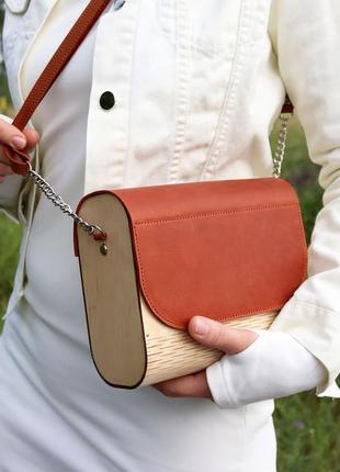 Handmade leather and wooden bag with shoulder strap for woman/ luxury crossbody purse3 photo