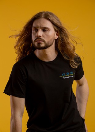 Men's t-shirt with embroidery "The rythm of your heart" black. support ukraine