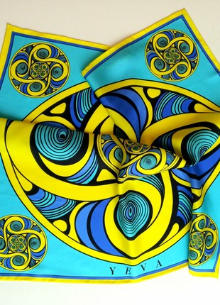 Silk scarf "Kolovorot", collection "DRIAMTIME_Tripillya", 68x68 cm