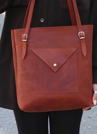 Casual handmade leather tote - bag / Brown
