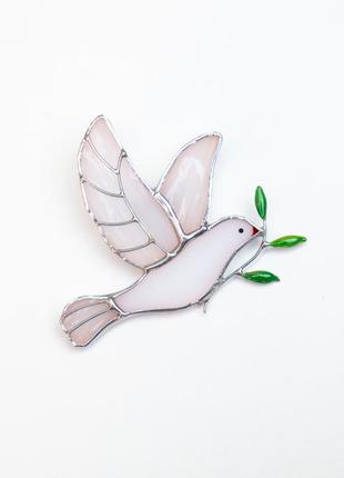 Dove bird stained glass pin
