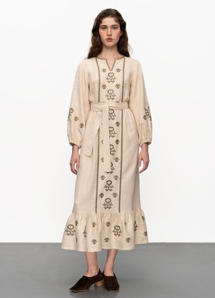 Embroidered linen dress with sleeves 3/4 Tranoy