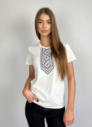 women's t-shirt with "Podilska" embroidery, milk