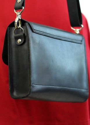 Leather shoulder bag for women / Medium elegant purse with flap / Black - 10395 photo