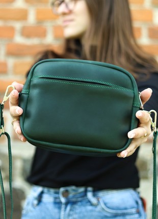 Leather crossbody bag with strap / Shoulder purse with zipper / Green - 10402 photo