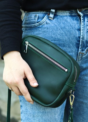 Leather crossbody bag with strap / Shoulder purse with zipper / Green - 10404 photo