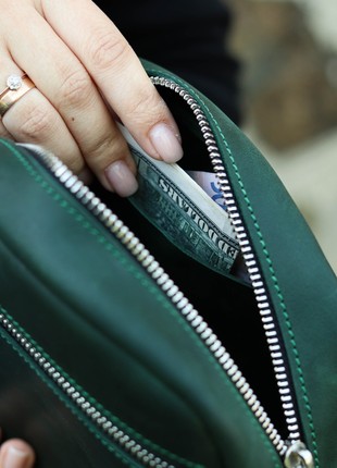 Leather crossbody bag with strap / Shoulder purse with zipper / Green - 10406 photo