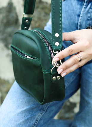 Leather crossbody bag with strap / Shoulder purse with zipper / Green - 10405 photo