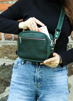 Leather crossbody bag with strap / Shoulder purse with zipper / Green - 10409 photo