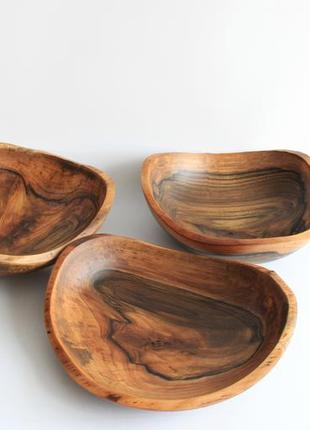 Fruit bowl, bread dinnerware, ukraine unique shallow plates, wooden farmhouse natural walnut serving2 photo
