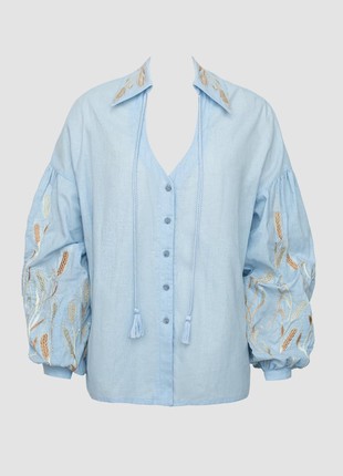 Blue linen embroidery vest