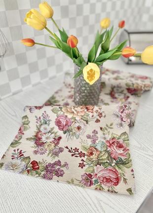 Tapestry table runner  37x100 cm. with flowers2 photo
