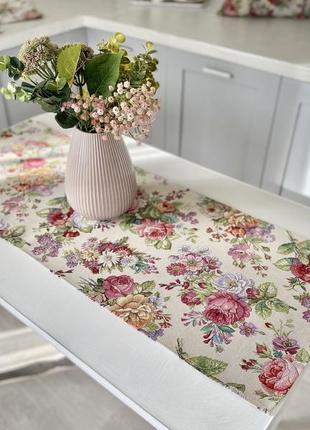 Tapestry table runner limaso 45x140 cm. with flowers3 photo