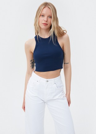 Navy blue cotton crop top with an oval neckline