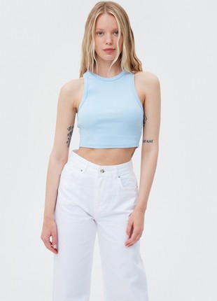 Blue cotton crop top with an oval neckline