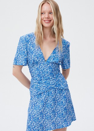 Short viscose dress with "blue drops" print