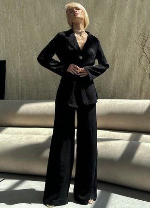 Two-piece suit with black linen trousers