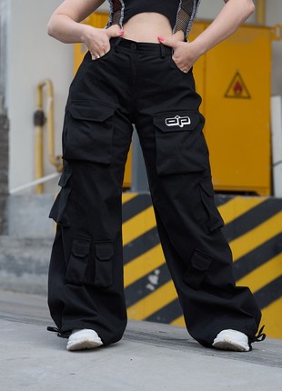 OGONPUSHKA Swag women's oversize cargo pants black1 photo