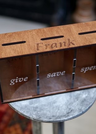 Personalized Piggy Bank for Kids Large Wooden Piggy Bank, Kids Money Bank Give Save Spend Bank Space Saving Kid's Bank Name Wood Piggy Bank2 photo