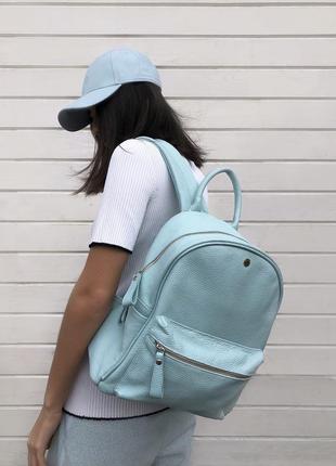 Leather backpack / sky blue6 photo