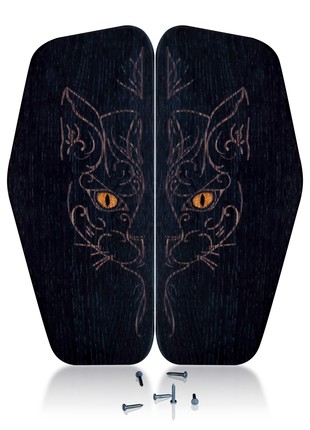 Oh! SADHU Board for Yoga from Natural Oak, Black Cat with Realistic Eyes