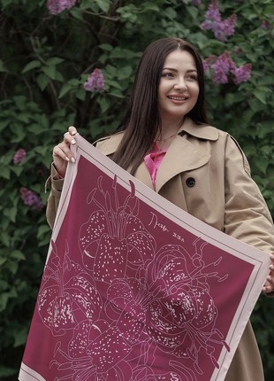 Scarf "Forest Lily" Size 68*68 cm  silk shawl from Ukraine