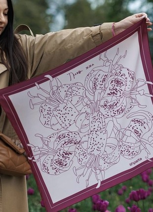 Scarf "Forest Lily" Size 85*85 cm  silk shawl from Ukraine