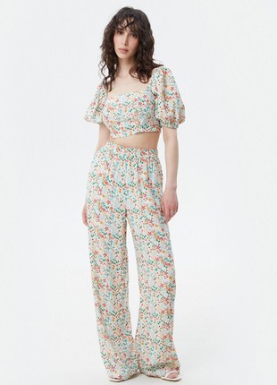 Milky palazzo viscose pants with floral print