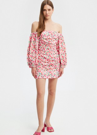 Short viscose dress with mallow print1 photo