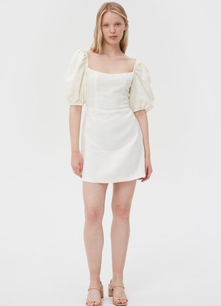 Milky short open-back linen dress