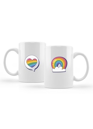 White ceramic mug 330ml with a rainbow and LGBT heart