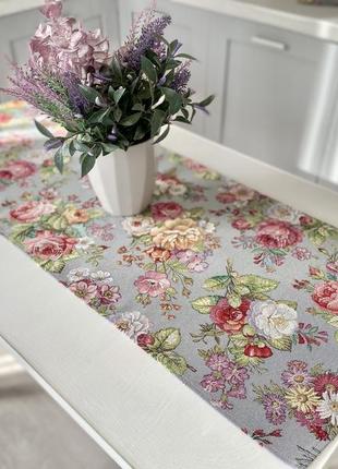 Tapestry table runner  37x100 cm. with flowers2 photo