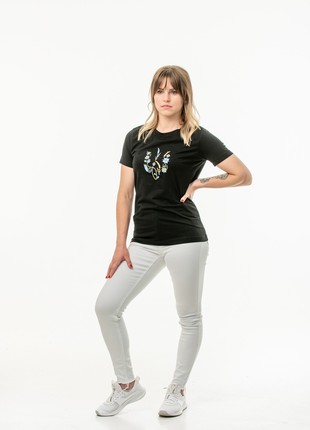 Women's t-shirt with embroidery "Picturesque Ukrainian coat of arms" black6 photo