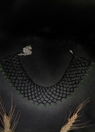 Black and green Ukranian traditional beaded necklace - Vinnytska zgarda